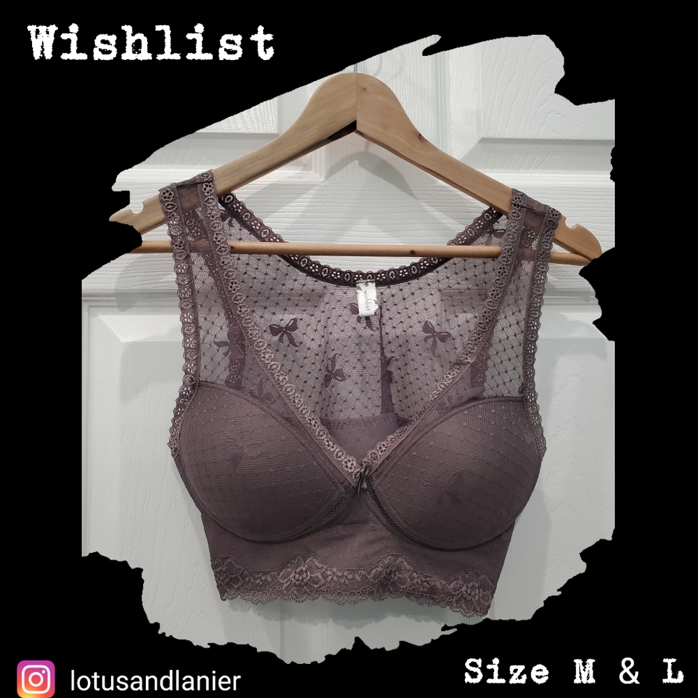 Wishlist Sheer Lace Bralette w/ Bow Design Sz M & L